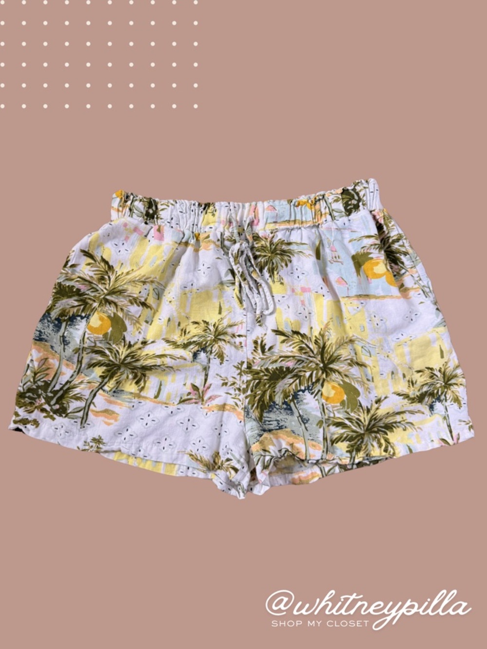 Wunderlove Sage Tropical Palm Print High-Rise Viscose Linen Blend Shorts XL
